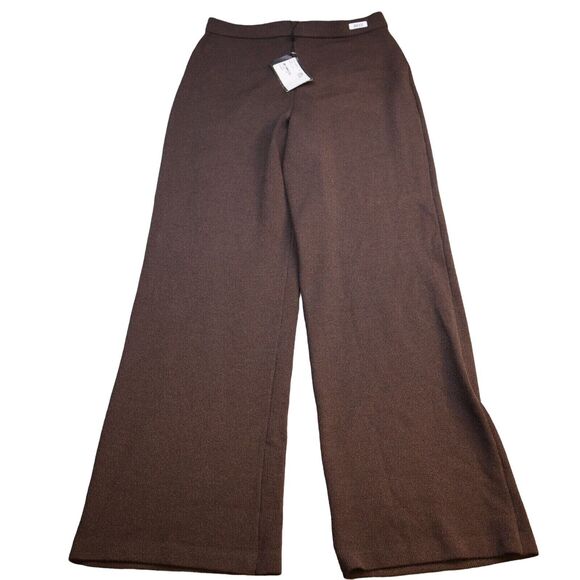 St John Collection Pants Womens 10 Brown Wool Pony Chino Casual Wide Leg NWT